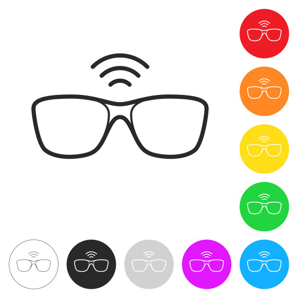 智能眼镜。彩色按钮上的图标图片下载
