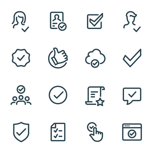 核准和检查-像素完美的单色线图标图片下载