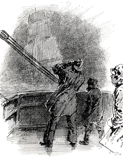 在一艘船在暴风雨天气，父亲和儿子的后视镜图片下载