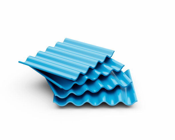 3d海蓝金属瓦楞镀锌铁皮屋顶板3d插图图片下载