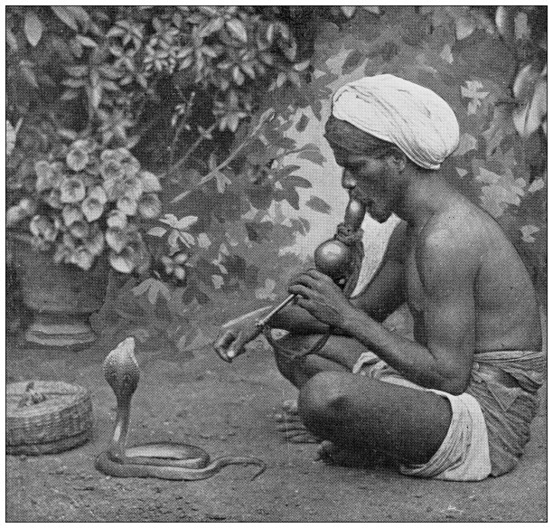 斯里兰卡的古董旅行照片:耍蛇人图片下载