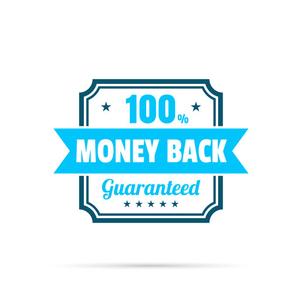 时尚的蓝色徽章-退款，100%保证图片下载