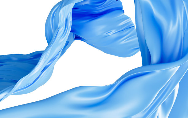 蓝色真丝面料，蓝色布料随风飞扬，3d渲染。图片下载