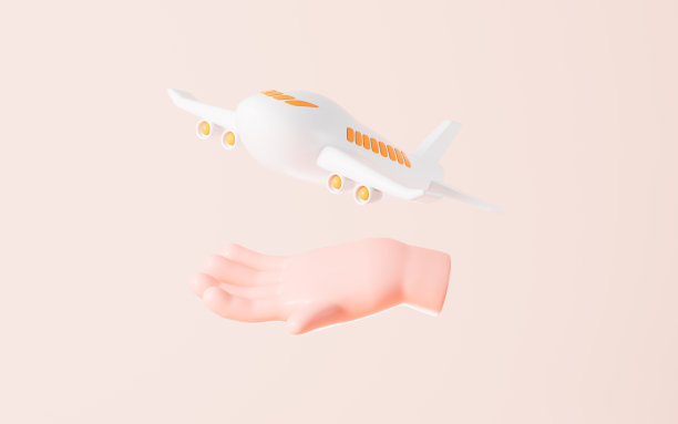 卡通手和飞机，3d渲染。图片下载