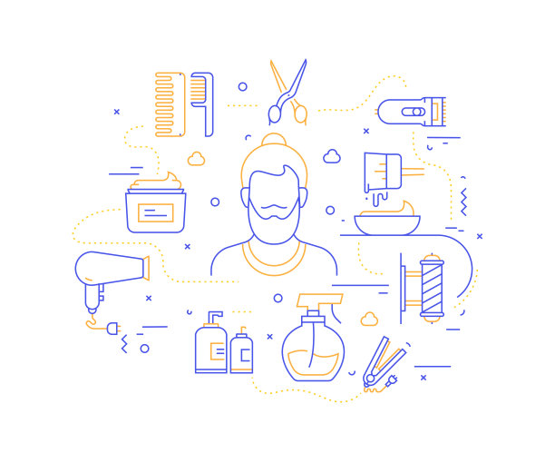 理发店相关的线风格横幅设计网页，标题，小册子，年度报告和书的封面图片下载