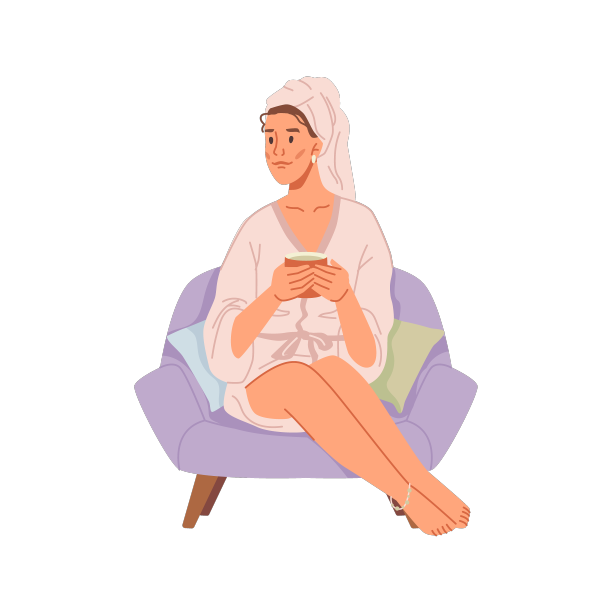 在温泉沙龙里喝着热茶休息的女人图片下载