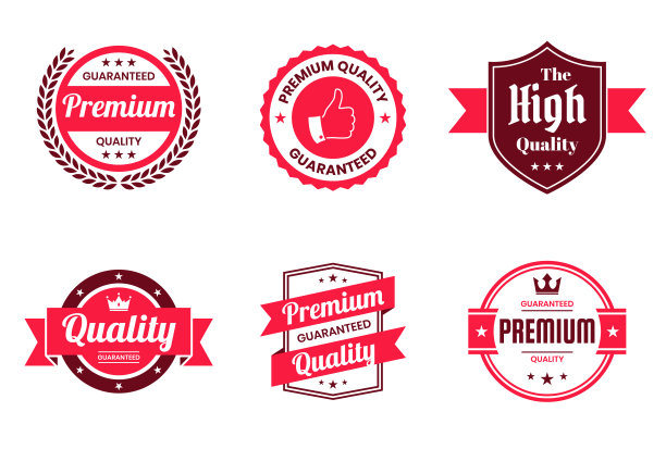一套“优质”红色徽章及标签-设计元素图片下载