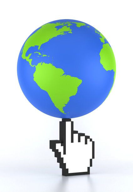 全球世界地图上的光标手图片下载