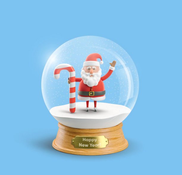 3 d演示。卡通人物圣诞老人。圣诞贺卡。图片下载