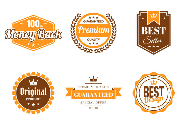 一套橙色徽章和标签-设计元素图片下载