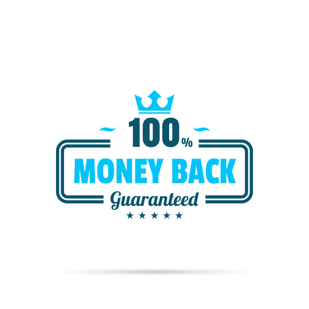 时尚的蓝色徽章-退款，100%保证图片下载