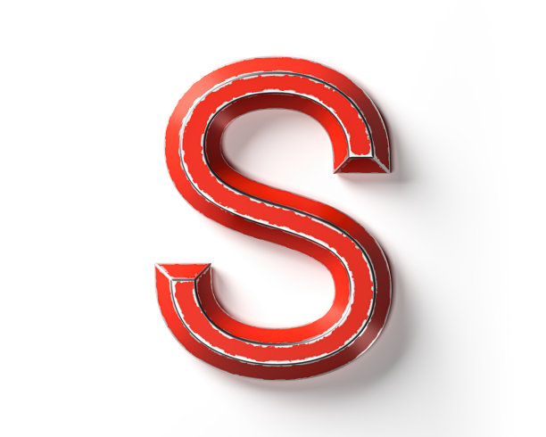 字母是用涂了红色漆的金属做成的，边缘有划痕图片下载