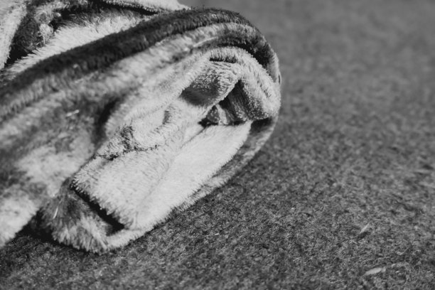 物体是折叠或堆叠在地毯上的毯子。图片下载