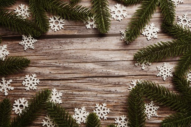 圣诞和新年假期背景构图木制背景图片下载