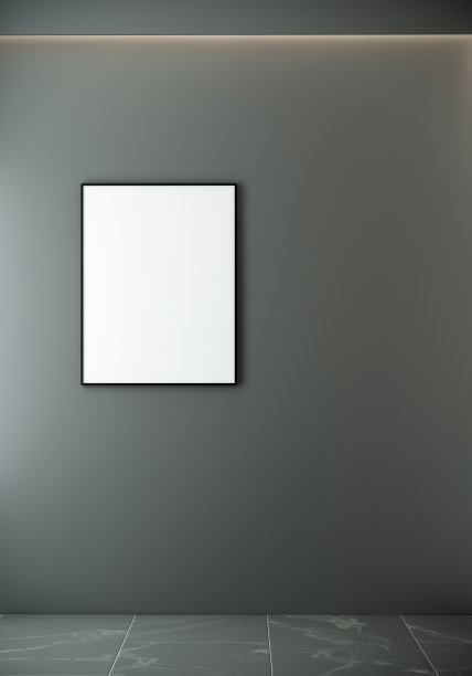 垂直画框模拟现代空房间室内瓷砖地板和灰色的墙，3d渲染t图片下载