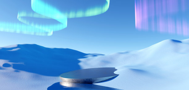 超现实的粉彩景观背景与几何形状，抽象梦幻的沙漠沙丘在调味景观与拱门，全景，未来的场景与复制空间，蓝天和多云图片下载