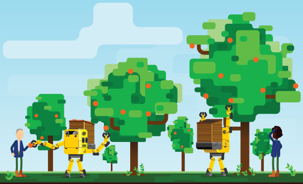 机器人协助工人收割水果，减少跌倒和受伤的风险图片下载