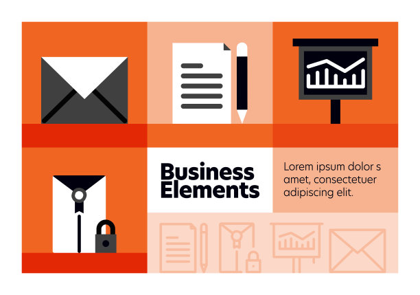 商业元素线图标集和横幅设计。图片下载