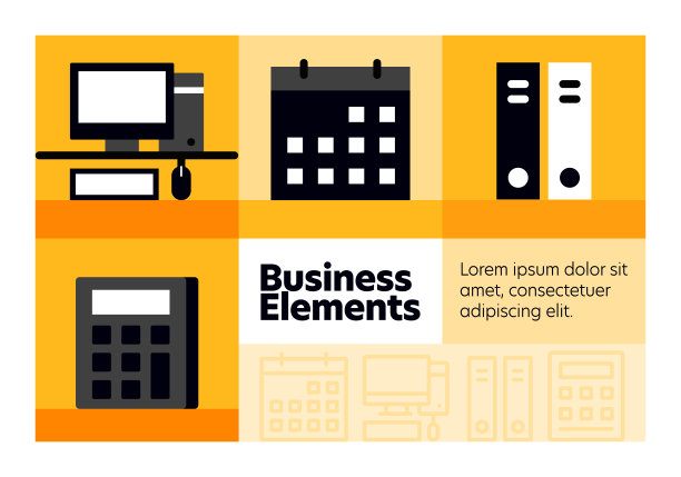 商业元素线图标集和横幅设计。图片下载