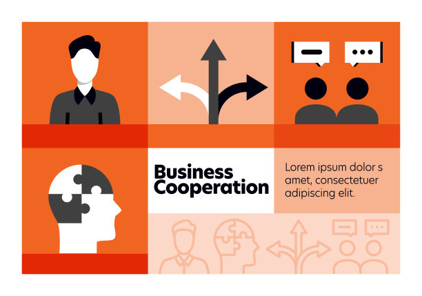 商务合作线图标集和横幅设计。图片下载
