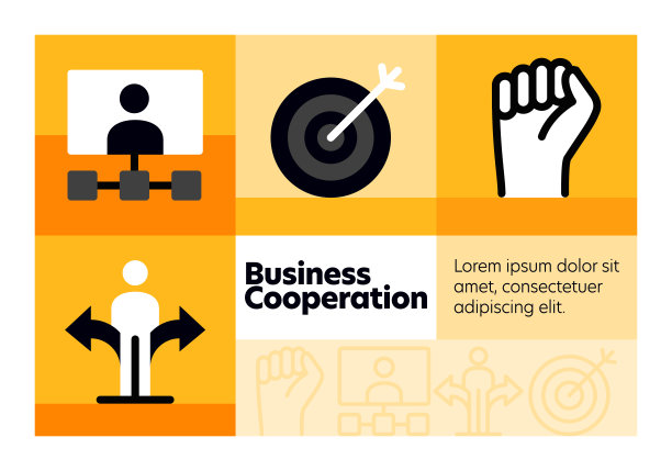 商务合作线图标集和横幅设计。图片下载