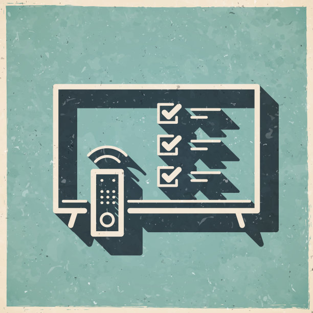 带清单的电视。图标复古复古风格-旧纹理纸图片下载