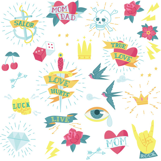 复古纹身图案墙纸图片下载