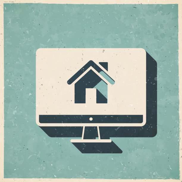 带智能家居的台式电脑。图标复古复古风格-旧纹理纸图片下载