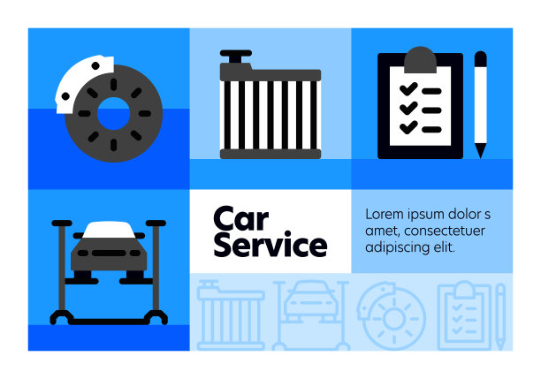 汽车服务专线线路图标集和横幅设计。图片下载