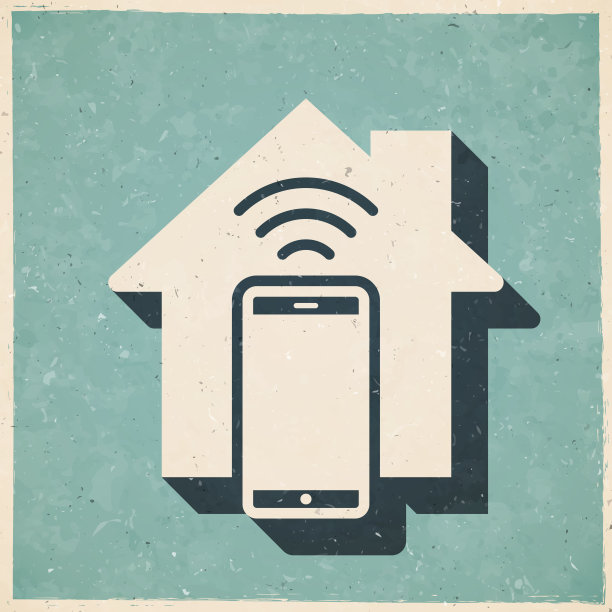 带智能手机的智能家居。图标复古复古风格-旧纹理纸图片下载