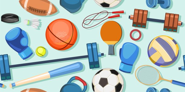 运动员用的运动器材。无缝模式。的工具集。彩色插图向量图片下载