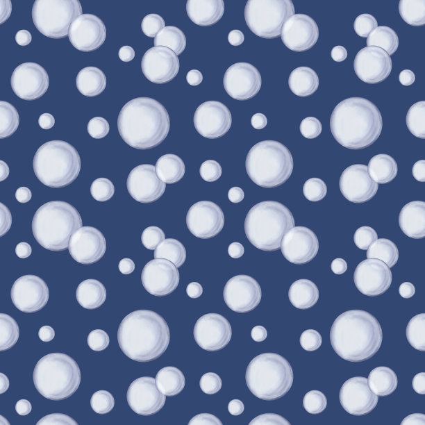 深蓝色背景上的无缝图案。透明的球，泡泡。玻璃水晶球。手绘水彩插图孤立图片下载