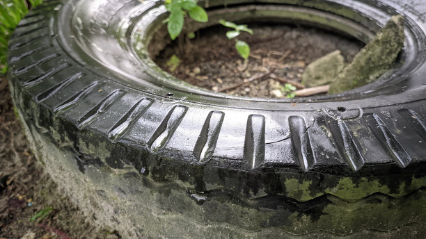一个又旧又湿的黑色汽车轮胎图片下载