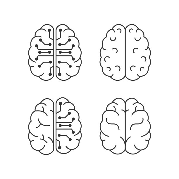 人类大脑和人工智能图标集矢量设计。图片下载