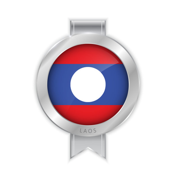 老挝国旗银胸针、贴纸 3D 矢量风格图片下载