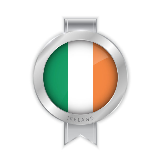 爱尔兰国旗银质胸针、贴纸（3D矢量风格）图片下载