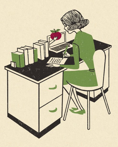 坐在办公桌前工作的女人图片下载