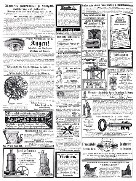 1887年德国杂志上的广告，包括斯图加特的《Allgemeine Rentenanstalt》图片下载