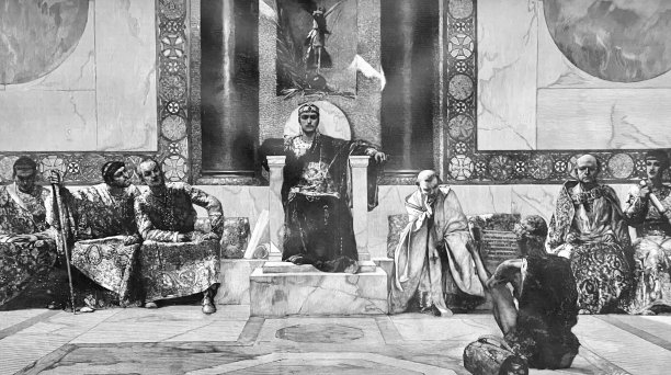 查士丁尼一世，也被称为查士丁尼大帝，主持朝廷图片下载