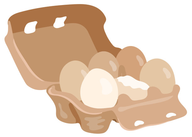 装鸡蛋的纸板箱。五个完整，一个破碎。手绘矢量插图。适用于网站，贴纸，礼品卡。图片下载