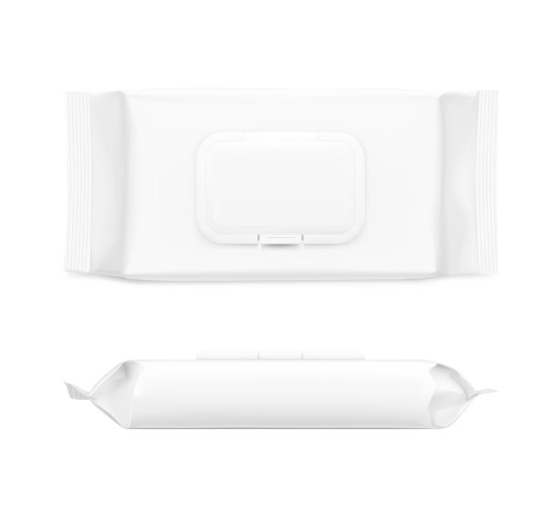 湿纸巾包装袋模型与现实的阴影。矢量插图隔离在白色背景上。图片下载