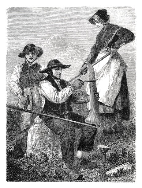 1864年，法国农民在磨镰刀图片下载