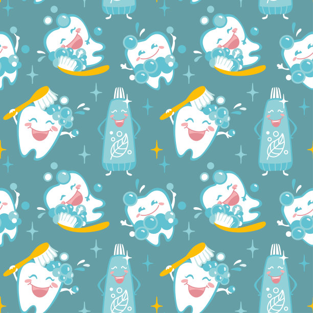 可爱的牙齿用牙刷自己清洁。孩子们健康、美丽的牙齿。孩子打印。图片下载