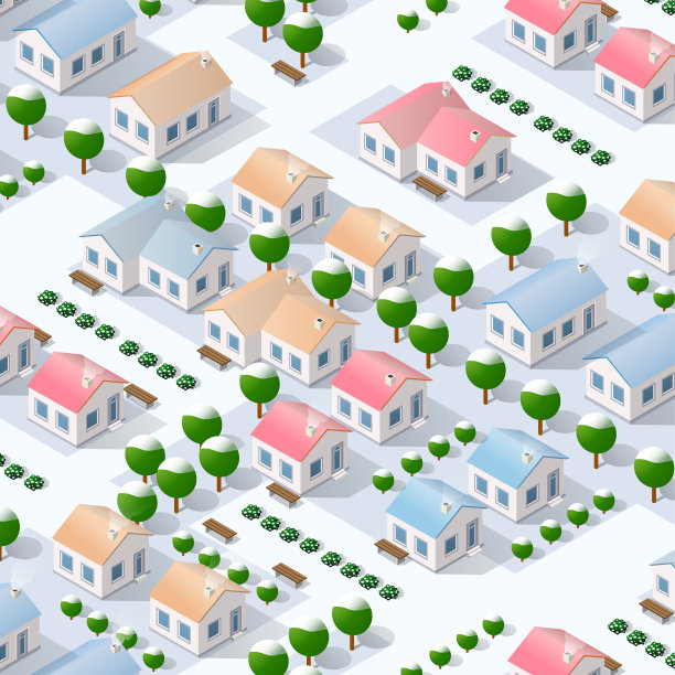 透视下雪的圣诞节冬季城市景观图片下载