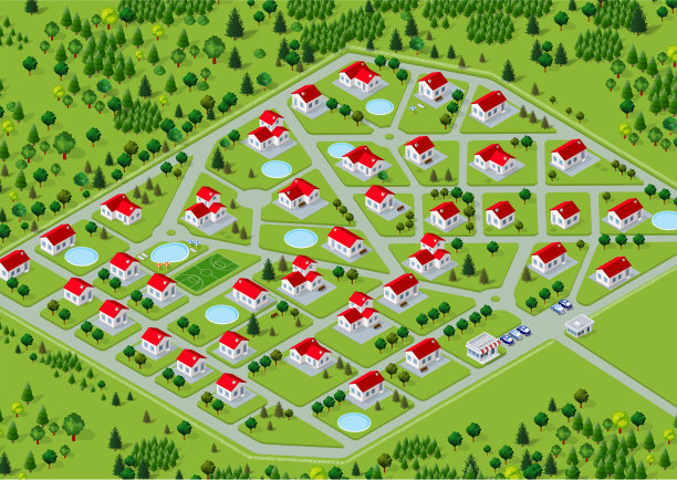 别墅联排别墅的等距三维插图视图图片下载