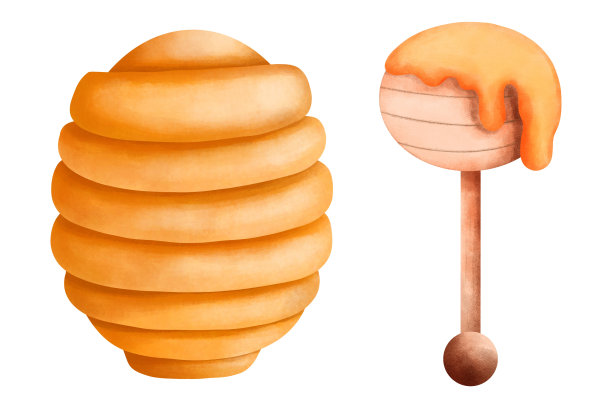 一套水彩插图的新鲜蜂窝和斗棒。图片下载