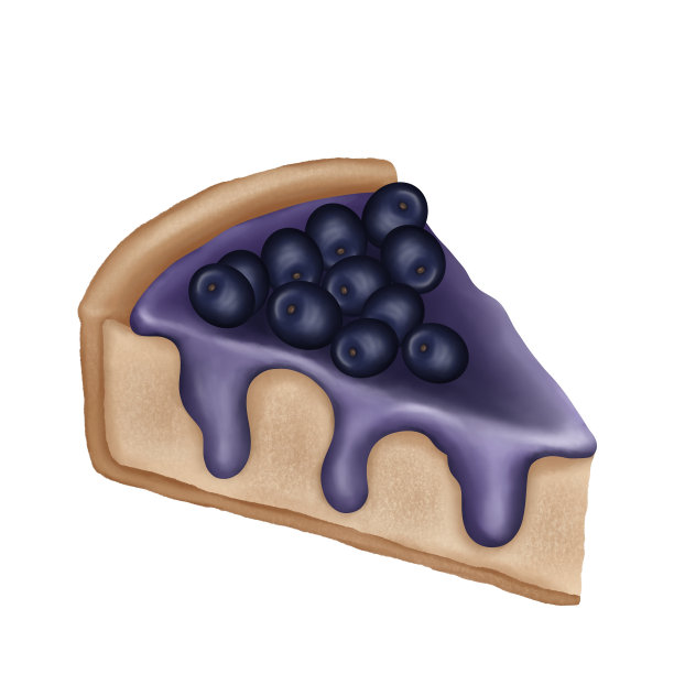 蓝莓芝士蛋糕插图。手绘水彩插图孤立的白色背景。图片下载