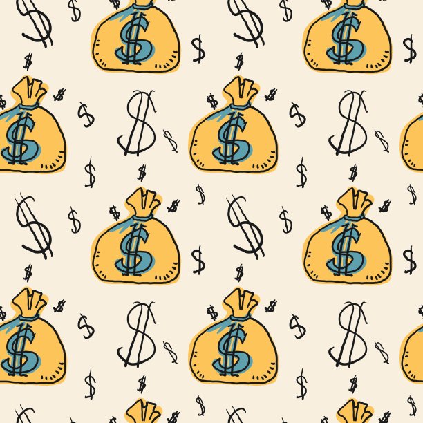 钱袋的无缝图案。矢量插图。采购产品家居装饰，纺织品设计，包装纸，文具，剪贴簿，数码壁纸，网站背景。图片下载