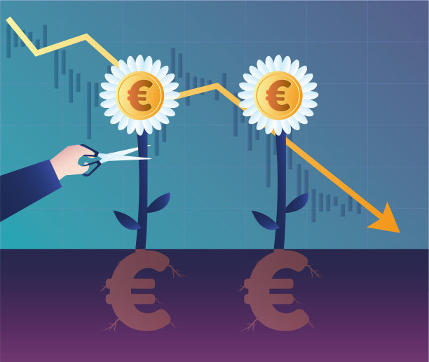 欧元之花用剪刀剪开，股市下跌图片下载