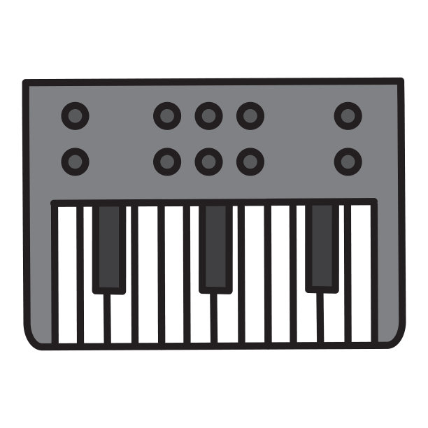 音乐存储工具和键盘细线图标在白色背景-可编辑的笔画图片下载